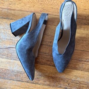 Vince Camuto Slate Gray Suede Slingback Block Heels